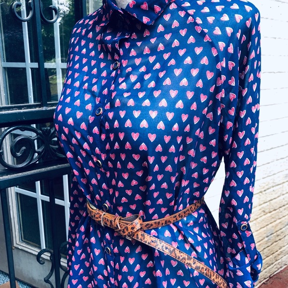 SHEER NAVY WITH RED HEART BUTTON UP TOP - Picture 4 of 8